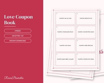 Carnet de bons d'amour à imprimer, 24 bons adorables pour lui ou elle, cadeau de Saint-Valentin, cadeau d'anniversaire, bons pour votre copain ou copine, à télécharger