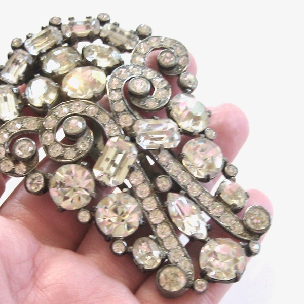 Massive Rare Early Eisenberg Original Dress Clip circa 1935 - 1945 Hollywood Glam Era - Rhinestone Studded - High End Glamorous Elegance