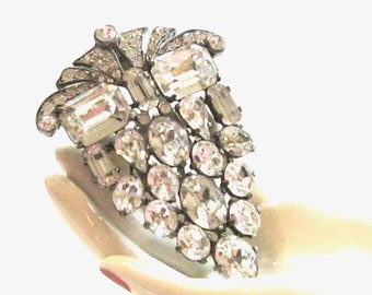 Massive Rare Early Eisenberg Original Dress Clip circa 1935 - 1945 - Art Deco Hollywood Glam Era - Headlight Rhinestones - High End Elegance