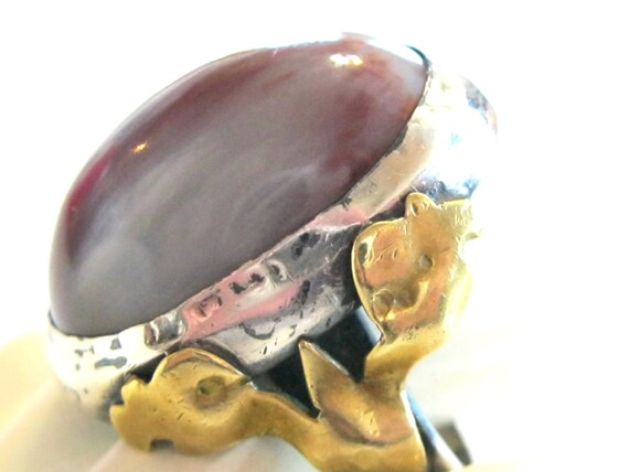 Vintage Art Nouveau Agate Ring, Sterling Silver B… - image 6