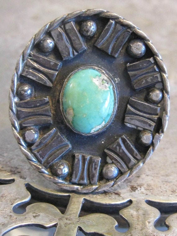 Big Oval Vintage Sterling Silver & Turquoise Nati… - image 3