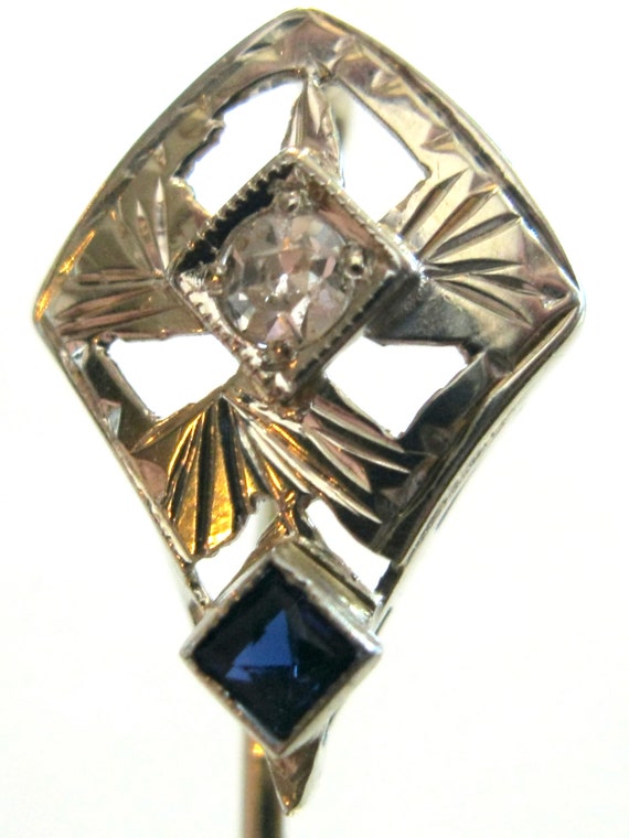 Art Deco 14k White Gold Diamond Stick Pin, French… - image 4