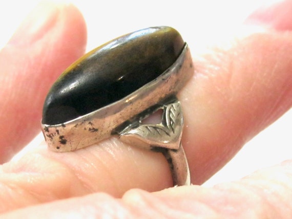 Antique Brown Tiger's Eye Ring with Marquise Cut … - image 5