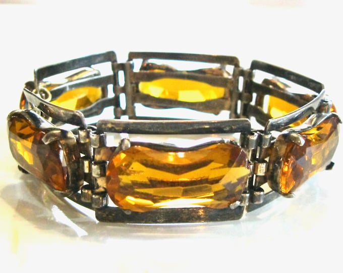Featured listing image: Vintage 1940's Bracelet, Jolle Sterling Silver, Designer Panel Bracelet, Hollywood Glam Bracelet, Jewel Toned Vintage Bracelet, Rare Retro