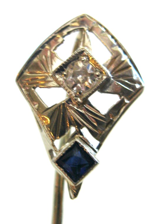 Art Deco 14k White Gold Diamond Stick Pin, French… - image 5