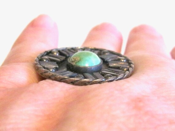 Big Oval Vintage Sterling Silver & Turquoise Nati… - image 9