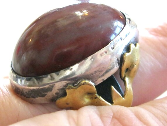 Vintage Art Nouveau Agate Ring, Sterling Silver B… - image 4