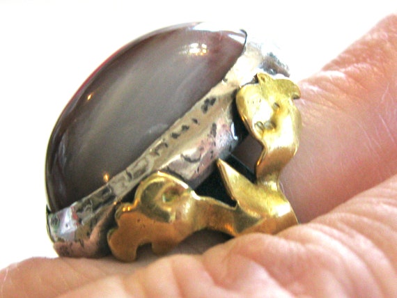 Vintage Art Nouveau Agate Ring, Sterling Silver B… - image 9