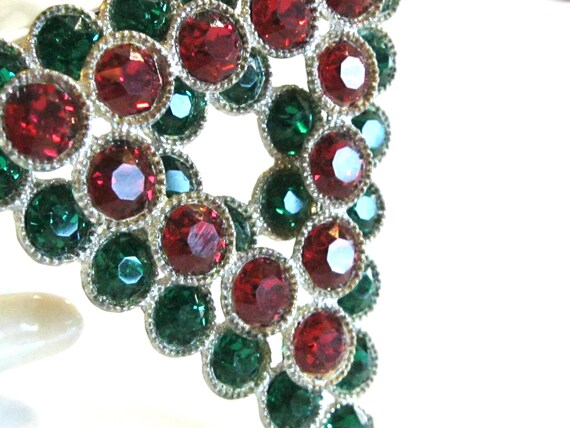 Dazzling Ruby Red & Emerald Green Rhinestone Over… - image 6