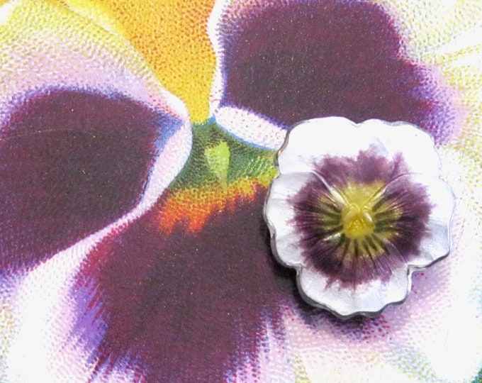 Featured listing image: Edwardian Enameled Sterling Silver Pansy Brooch, Antique Floral Pin