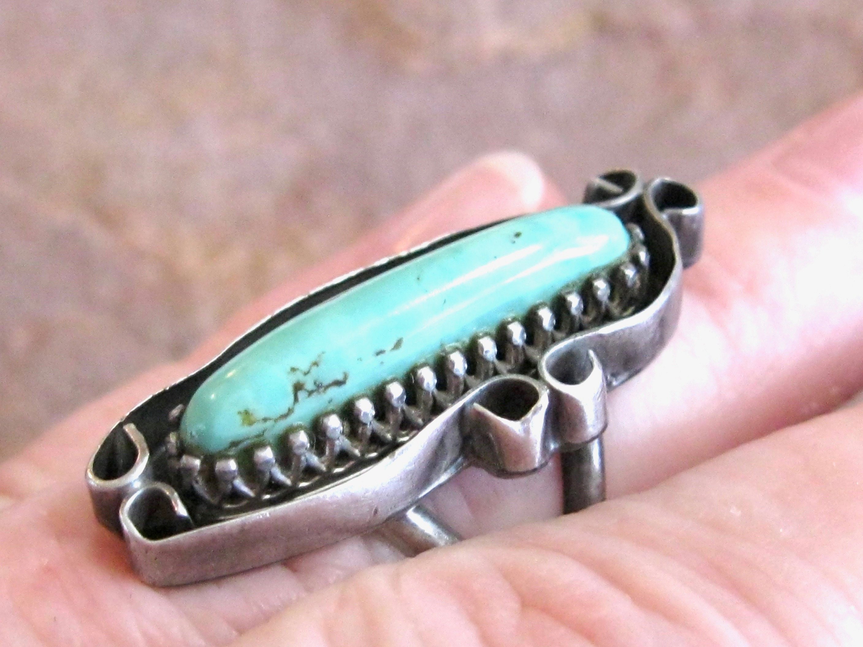 Colossal Very Rare Vintage Native American Jewelry Zuni Turquoise Vein Sterling Silver Ring Old Colossal Very Rare Vintage Native American Jewelry Zuni Turquoise Vein Sterling Silver Ring Old