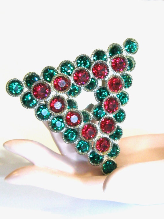 Dazzling Ruby Red & Emerald Green Rhinestone Over… - image 1