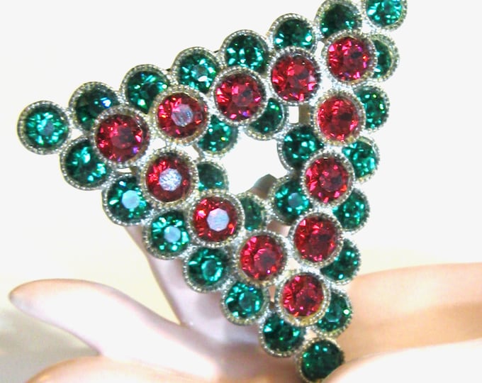 Featured listing image: Vintage Art Deco Rhinestone Dress Clip – Ruby Red & Emerald Green