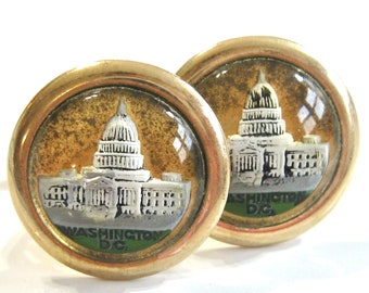 Vintage Cuff Links - Washington D.C. Capital Building - Reverse Painted Glass Dome Essex Crystal Type - MidCentury 1940's 1950's - Souvenir