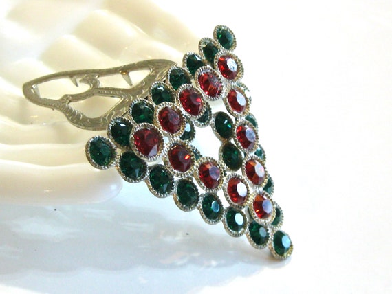 Dazzling Ruby Red & Emerald Green Rhinestone Over… - image 4