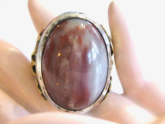 Vintage Art Nouveau Agate Ring, Sterling Silver B… - image 2