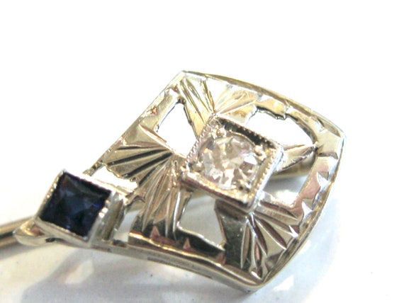 Art Deco 14k White Gold Diamond Stick Pin, French… - image 2