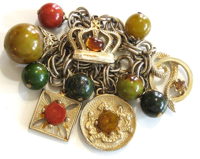 Featured listing image: Vintage UK Charm Bracelet, Bakelite, Crest, Souvenir Jewelry