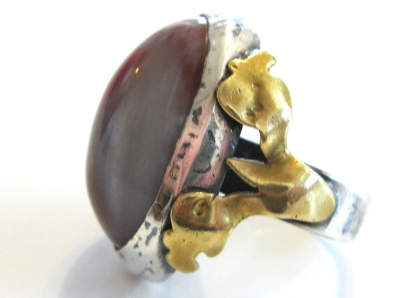 Vintage Art Nouveau Agate Ring, Sterling Silver B… - image 5