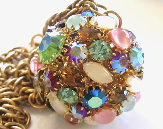 Featured listing image: Vintage Rhinestone Disco Ball Pendant Necklace, Aurora Borealis, 24" Chain