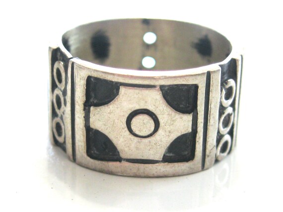 Vintage Mexican 925 Sterling Silver Band Ring Unique Ethnic Tribal 