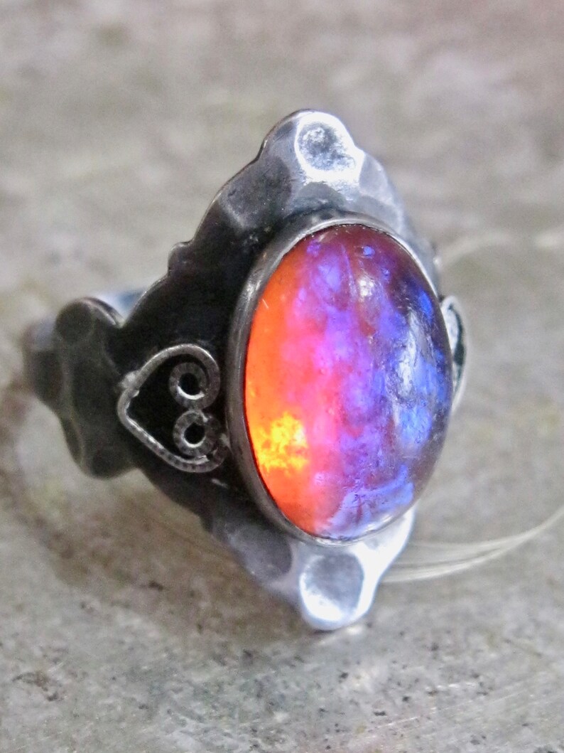 Dragon S Breath Opal Glass Sterling Silver Ring Etsy