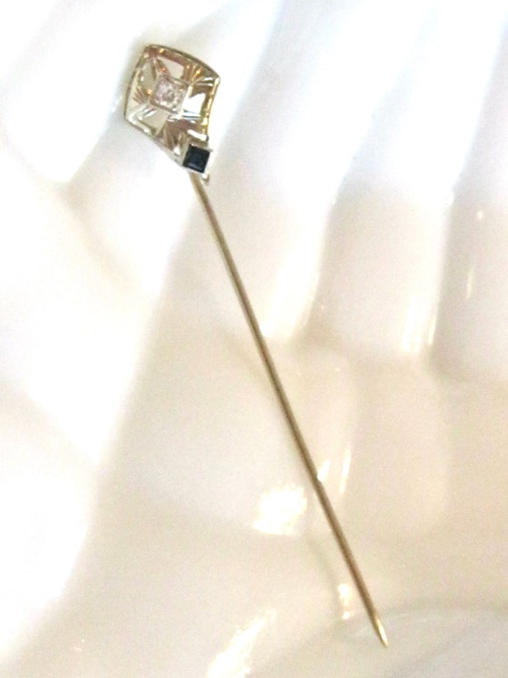 Art Deco 14k White Gold Diamond Stick Pin, French… - image 7
