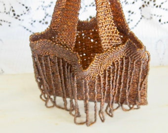 Art Deco Beaded Flapper Purse – Amber Topaz Glass, Handmade Fringe Wristlet