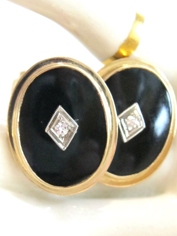 Vintage Solid Gold Cufflinks w Black Onyx Ovals an