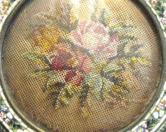 Antique Micro Mosaic Box, Made in Italy, Italian Grand Tour Souvenir, Floral Needlepoint, Antique Jewelry Box, Trinket Box, Keepsake Box