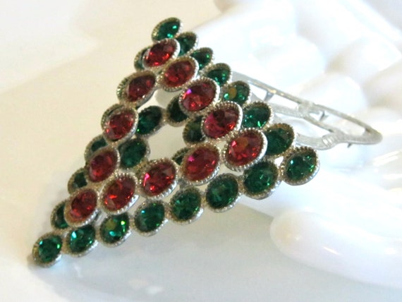 Dazzling Ruby Red & Emerald Green Rhinestone Over… - image 5