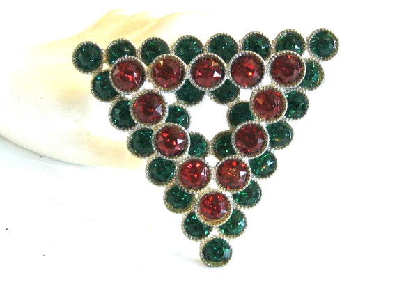 Dazzling Ruby Red & Emerald Green Rhinestone Over… - image 2