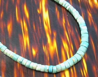 Vintage Santo Domingo Turquoise Heishi Necklace, Sterling Silver Clasp