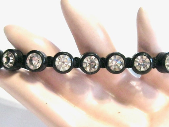 Vintage 1950's Rhinestone Black Plastic Bracelet … - image 9