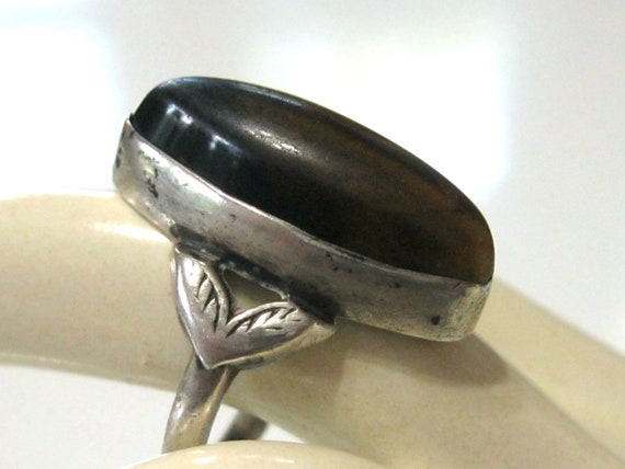 Antique Brown Tiger's Eye Ring with Marquise Cut … - image 10