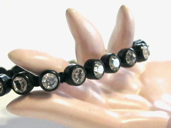 Vintage 1950's Rhinestone Black Plastic Bracelet … - image 3