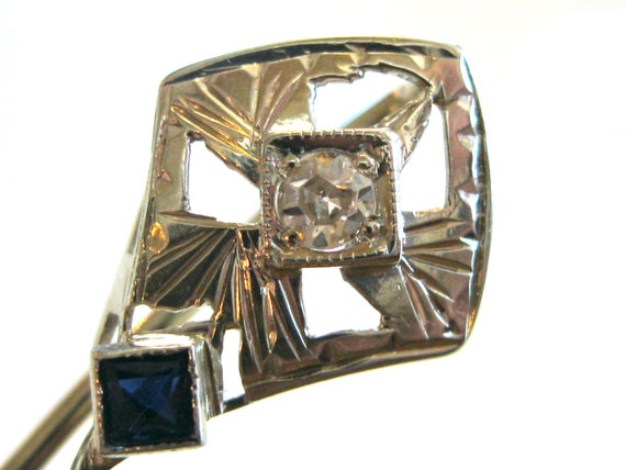 Art Deco 14k White Gold Diamond Stick Pin, French… - image 3