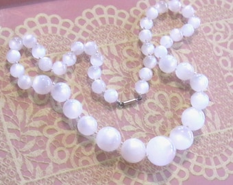 Vintage Moonglow Lucite Bead Necklace, 1950s Pearly White