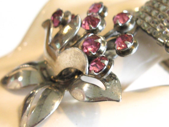 Unique Vintage Swingy Dangle Ring - Pink Rhinesto… - image 3