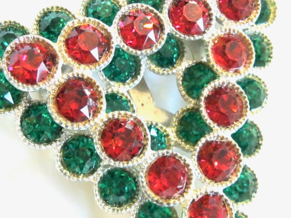 Dazzling Ruby Red & Emerald Green Rhinestone Over… - image 3
