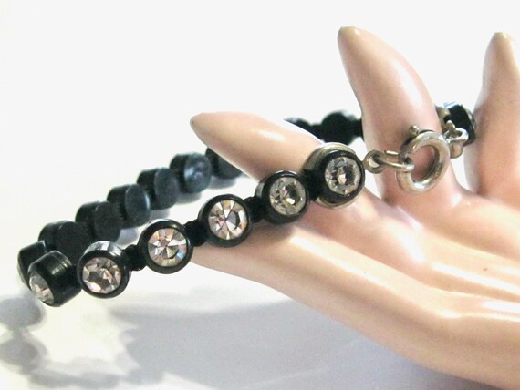 Vintage 1950's Rhinestone Black Plastic Bracelet … - image 4