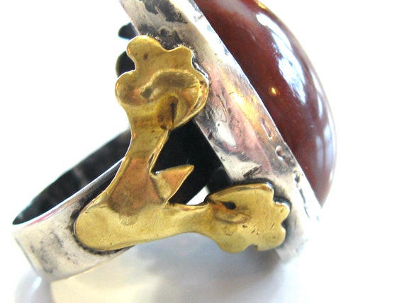 Vintage Art Nouveau Agate Ring, Sterling Silver B… - image 7