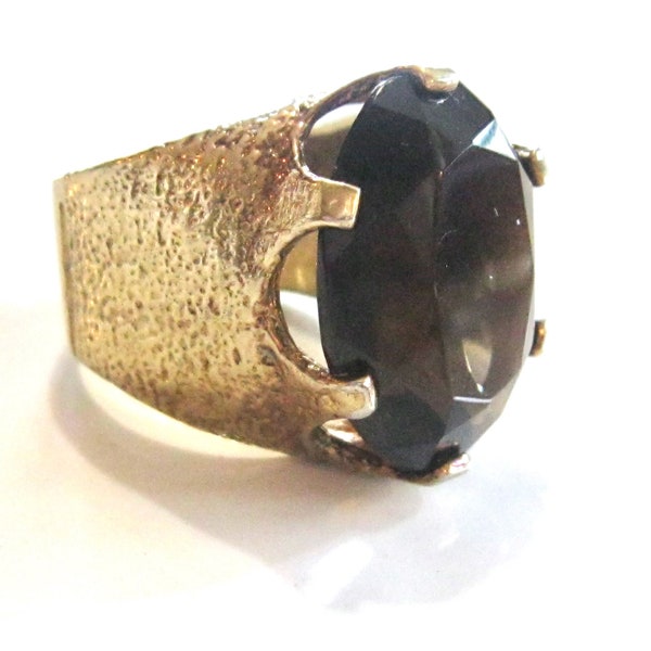 Bold Vintage Panetta Ring, Gold Vermeil Sterling Silver Smoky Quartz Chunky Ring, Brown Smoky Topaz Jewel, Retro 1950's Mid-Century 925 Ring