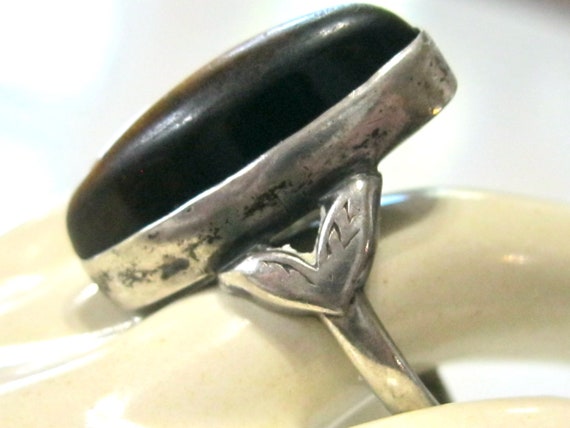 Antique Brown Tiger's Eye Ring with Marquise Cut … - image 7