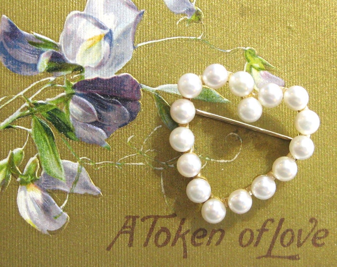 Featured listing image: Vintage 14k Gold and Pearl Heart Pin Brooch - Yellow Gold and High End Shimmery Pearls - Versatile & Romantic - IPS Imperial Pearl Syndicate