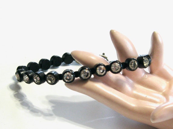 Vintage 1950's Rhinestone Black Plastic Bracelet … - image 2