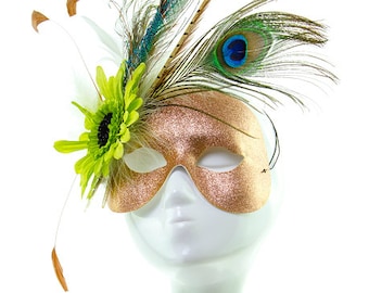 TROPIC - Glitter and Feather Masquerade Mask