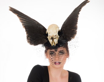 Fallen Dreams - Deer Skull and Crow Wing Headpiece