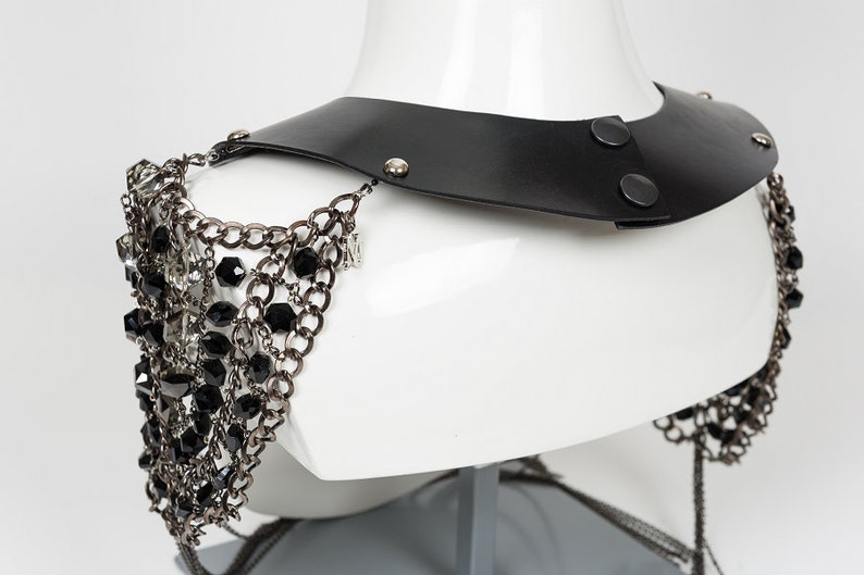 Esclave Leather and Glass Beaded Chain Collar image 4