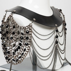 Esclave Leather and Glass Beaded Chain Collar image 2